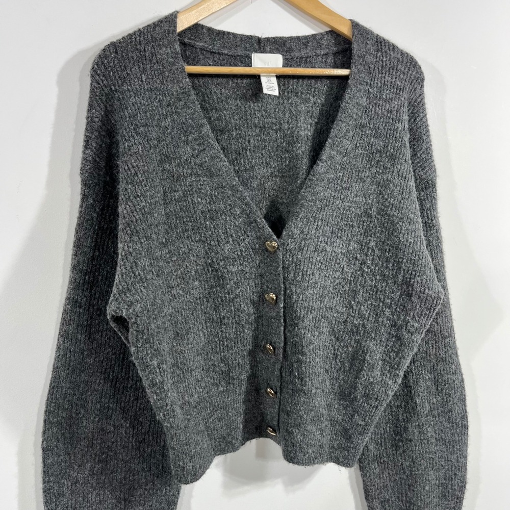 HM Parisian Coquette Quiet Luxury Wool Blend Cropped Cardigan Sweater Medium - Picture 2 of 10